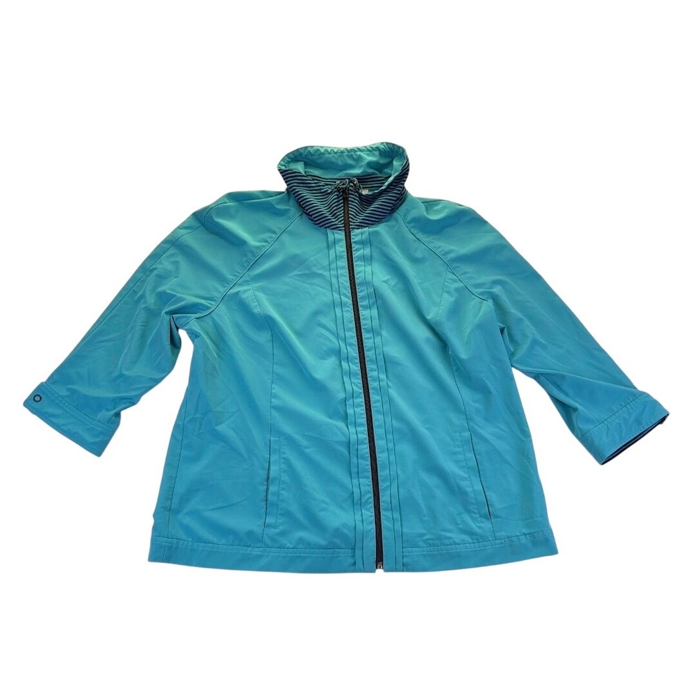 Chicos Zenergy Womens Turquoise Full Zip Mock Neck Jacket Blue 3 XL Athleisure